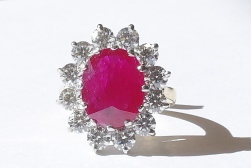 18ct ruby and diamond cluster ring