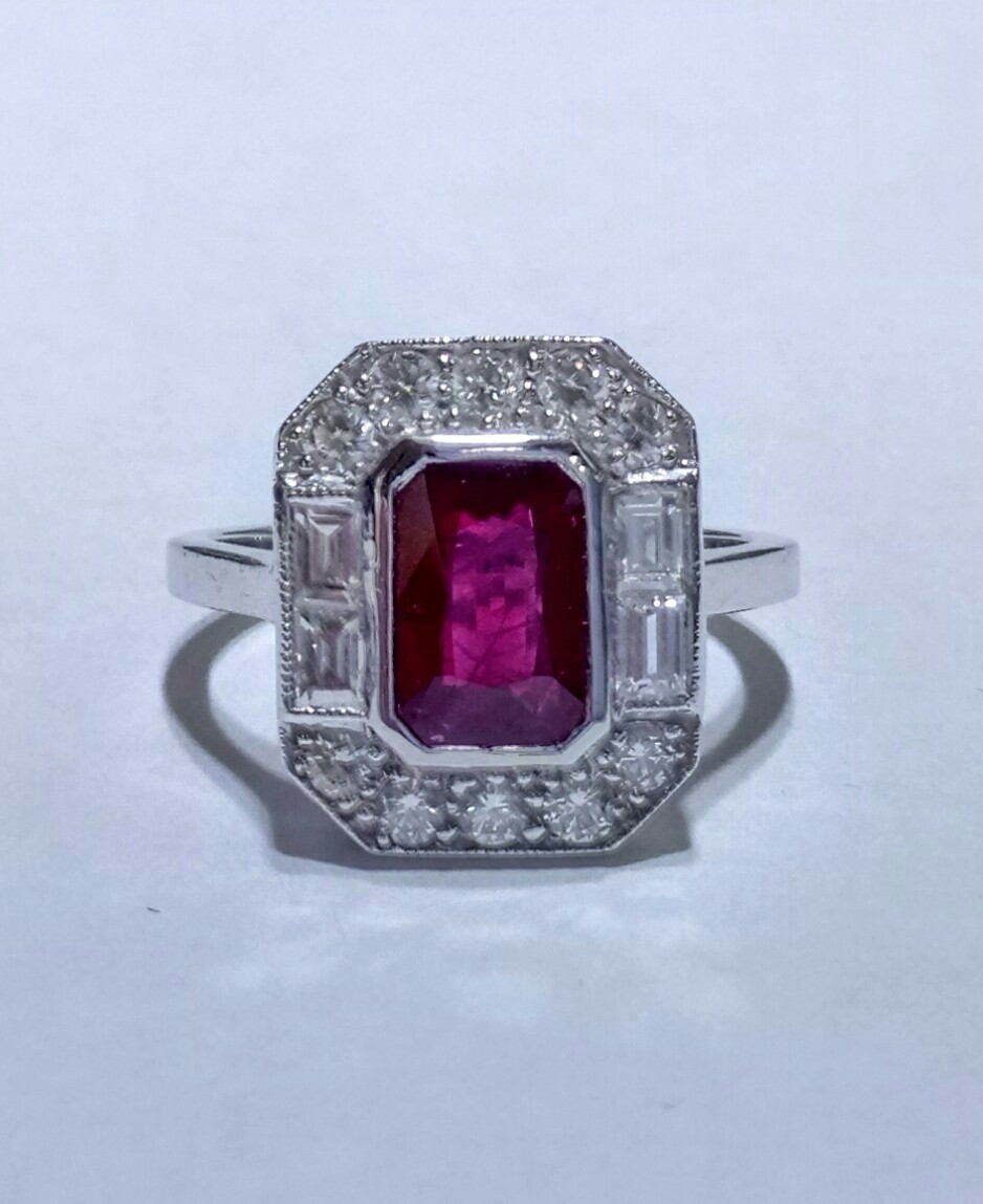 18ct white gold ruby and diamond ring