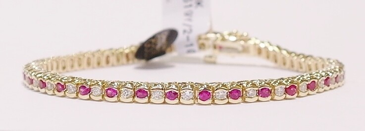 9ct yellow gold, ruby and diamond bracelet