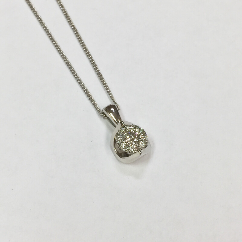 9ct White Gold Cluster Mirror Back Pendant
