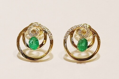 9ct yellow gold emerald and diamond earrings