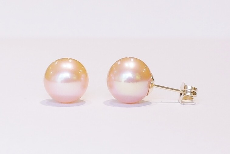 9.7mm peach colour freshwater pearl earrings