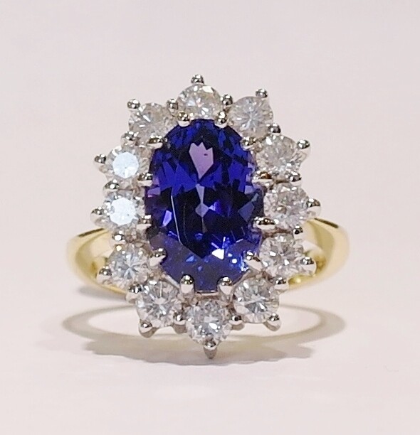 Tanzanite and diamond cluster ring
