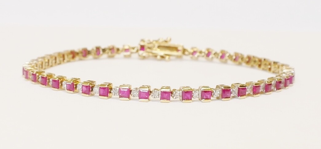 9ct yellow gold ruby and diamond bracelet