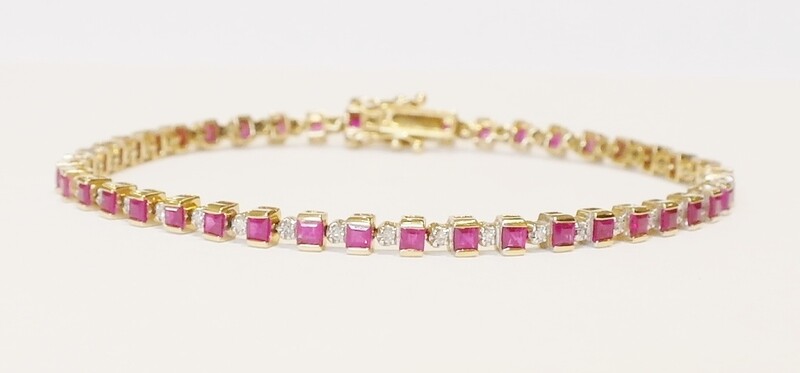 9ct yellow gold ruby and diamond bracelet