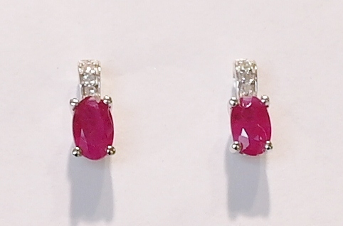 9ct white gold ruby and diamond earrings