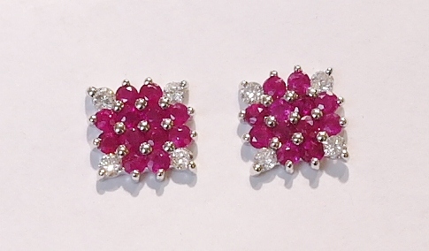 9ct white gold ruby and diamond earrings