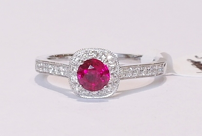Platinum ruby and diamond ring