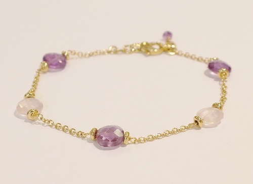 9ct yellow amethyst and rose quartz bracelet