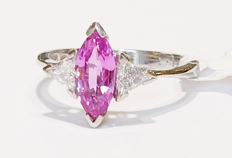 Platinum pink sapphire and diamond ring