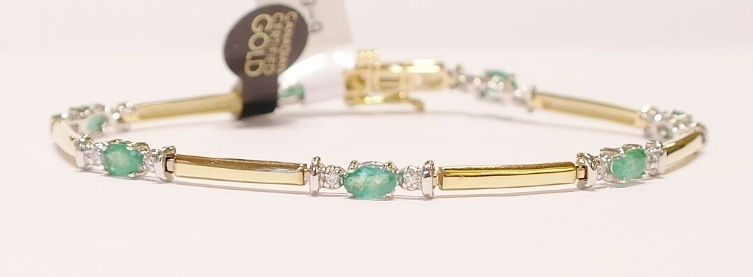 9ct yellow gold emerald and diamond bracelet