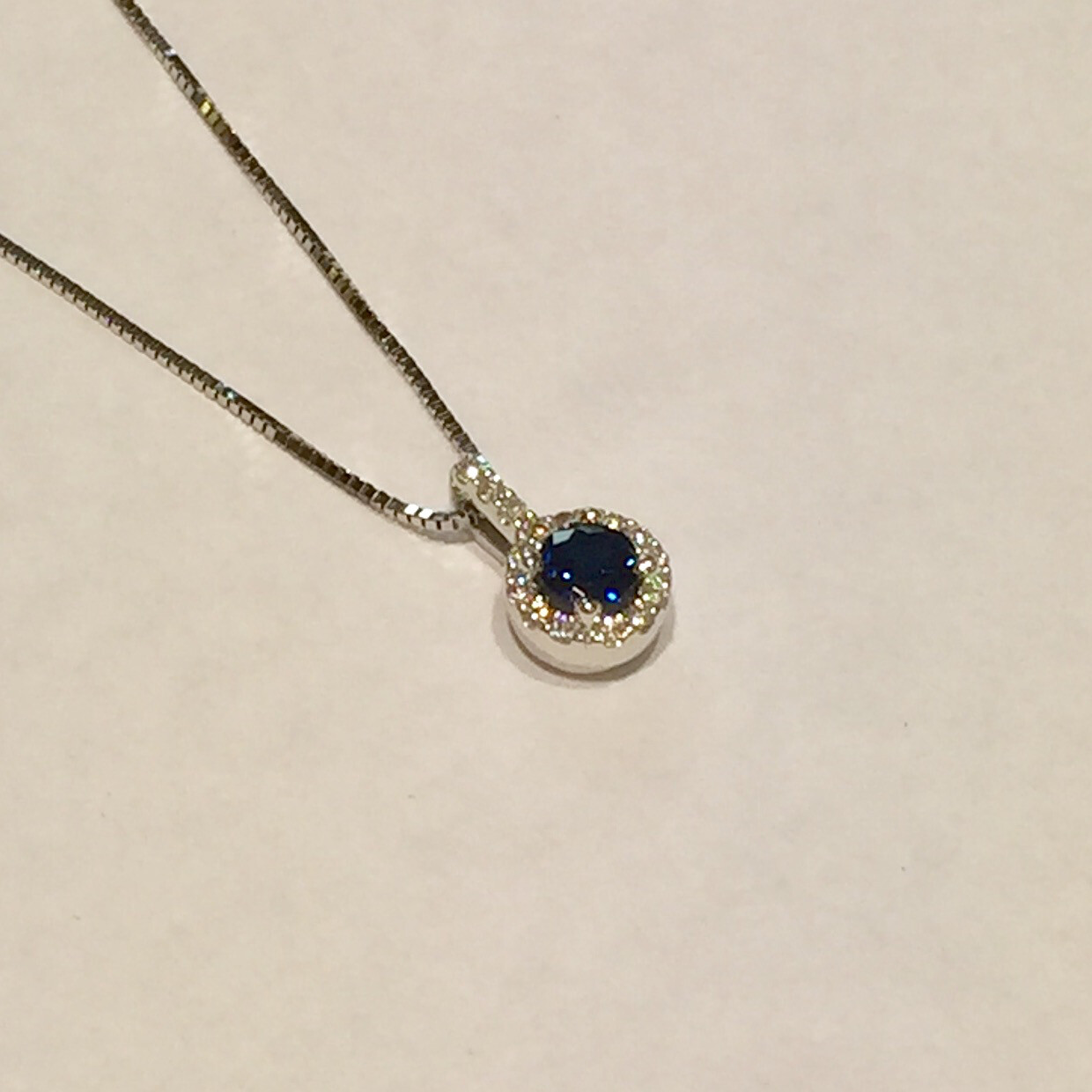 9ct White Gold Sapphire and Diamond Pendant