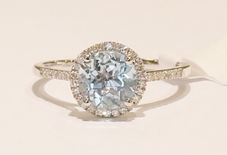 9ct white gold blue topaz and diamond ring