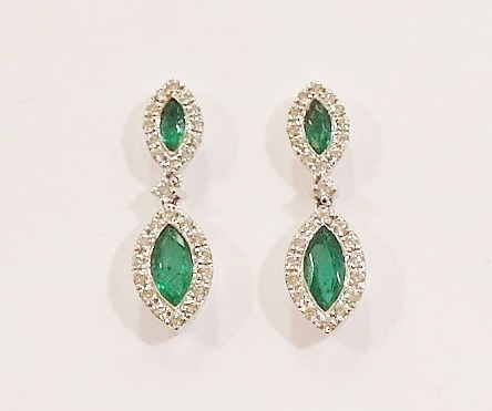 9ct white gold emerald and diamond earrings
