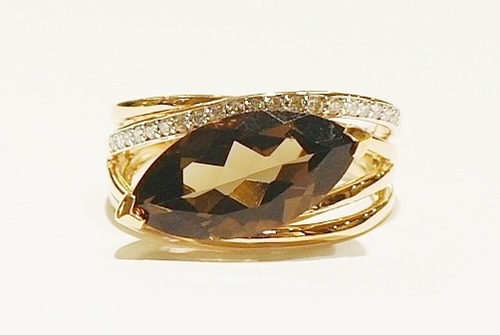 9ct rose gold smokey quartz and diamond ring
