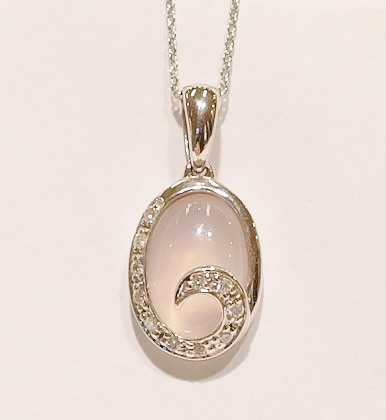 9ct white gold rose quartz and diamond pendant