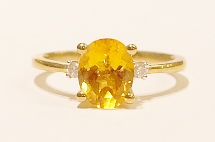 9ct golden citrine and diamond ring