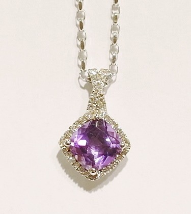 9ct white gold amethyst and diamond pendant