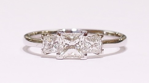 Platinum three-stone diamond ring