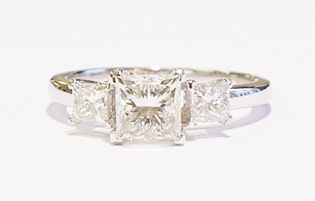 18ct white gold princess cut three-stone ring