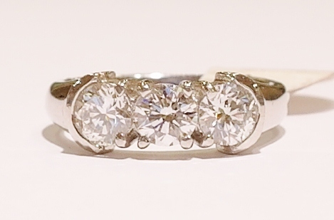 Platinum three-stone diamond ring
