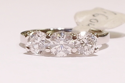 Platinum three-stone diamond ring