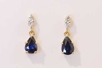 9ct yellow gold sapphire and diamond earrings