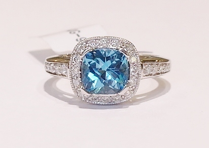 9ct white gold blue topaz and diamond ring