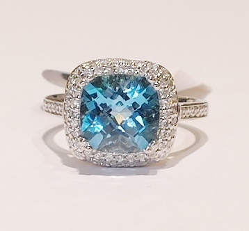 9ct white gold blue topaz and diamond ring