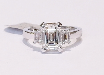 Platinum three-stone diamond ring