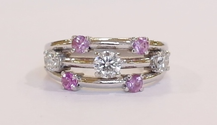18ct white gold pink sapphire and diamond ring