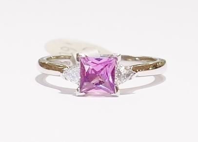 Platinum pink sapphire and diamond ring