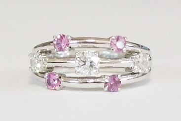 18ct white gold pink sapphire and diamond ring