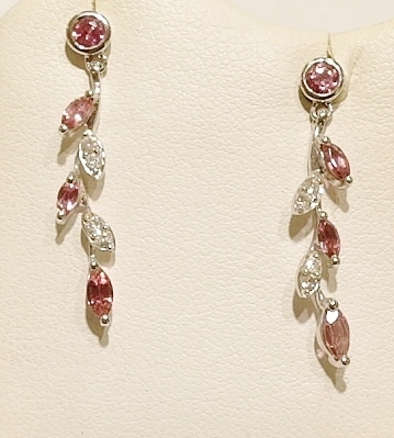 9ct white gold pink tourmaline and diamond earring
