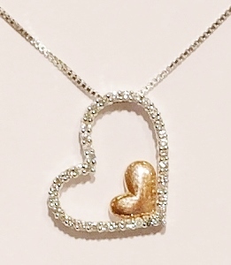 9ct two colour diamond heart pendant