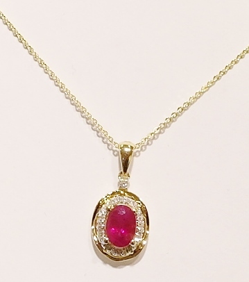 9ct yellow gold ruby and diamond pendant