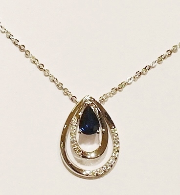 9ct white gold sapphire and diamond pendant