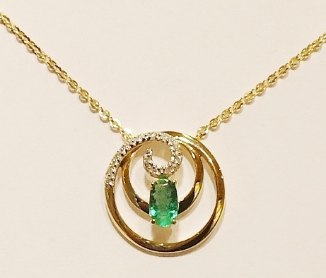9ct yellow gold emerald and diamond pendant