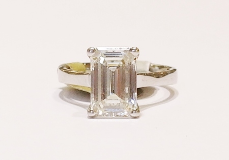 Platinum emerald cut diamond ring