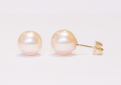 8.8mm peach colour freshwater pearl earrings