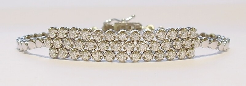 18ct white gold diamond triple row bracelet