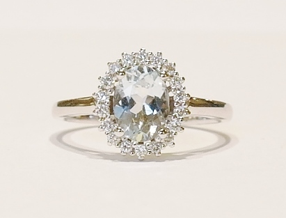 9ct aquamarine and diamond ring