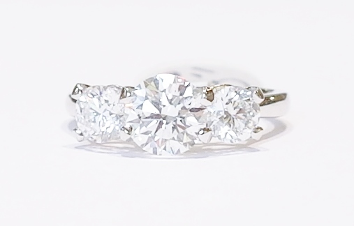 Platinum three-stone diamond ring