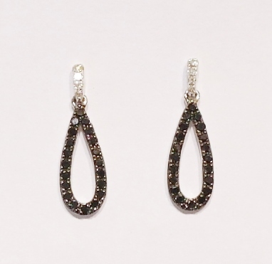 9ct white gold black and white diamond drop earrings