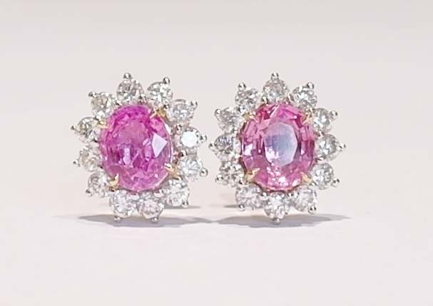 Pink Sapphire and Diamond Cluster earrings