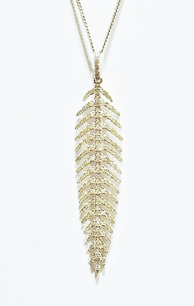 18ct white gold diamond 'feather' pendant