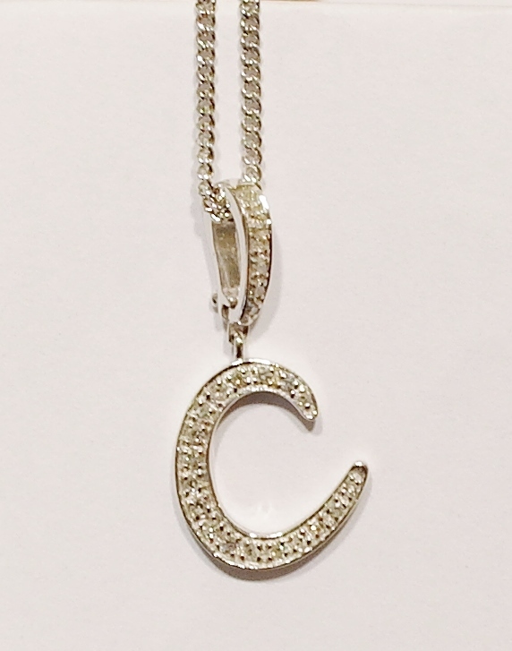 9ct white gold diamond initial 'C' pendant