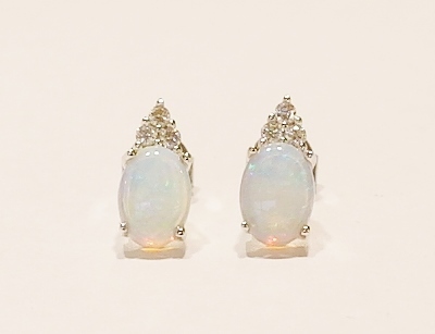 9ct white gold opal and diamond earrings