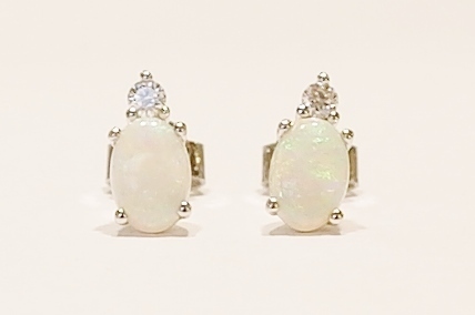 9ct white gold opal and diamond earrings