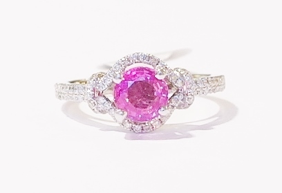 18ct white gold pink sapphire and diamond ring